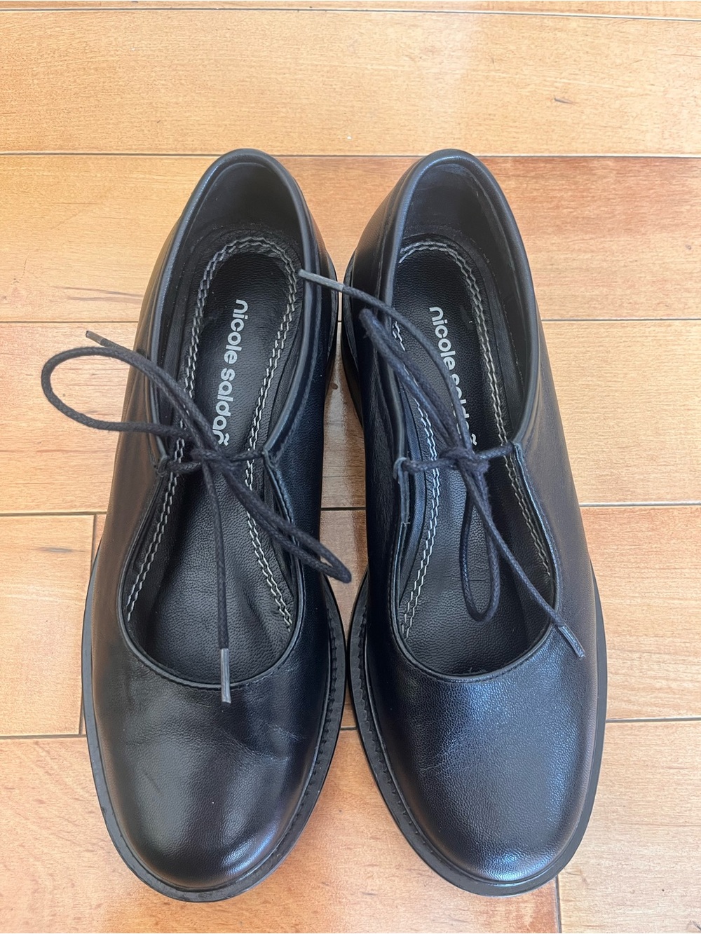 Nicole Saldaña Black Leather Lace-Up Flats